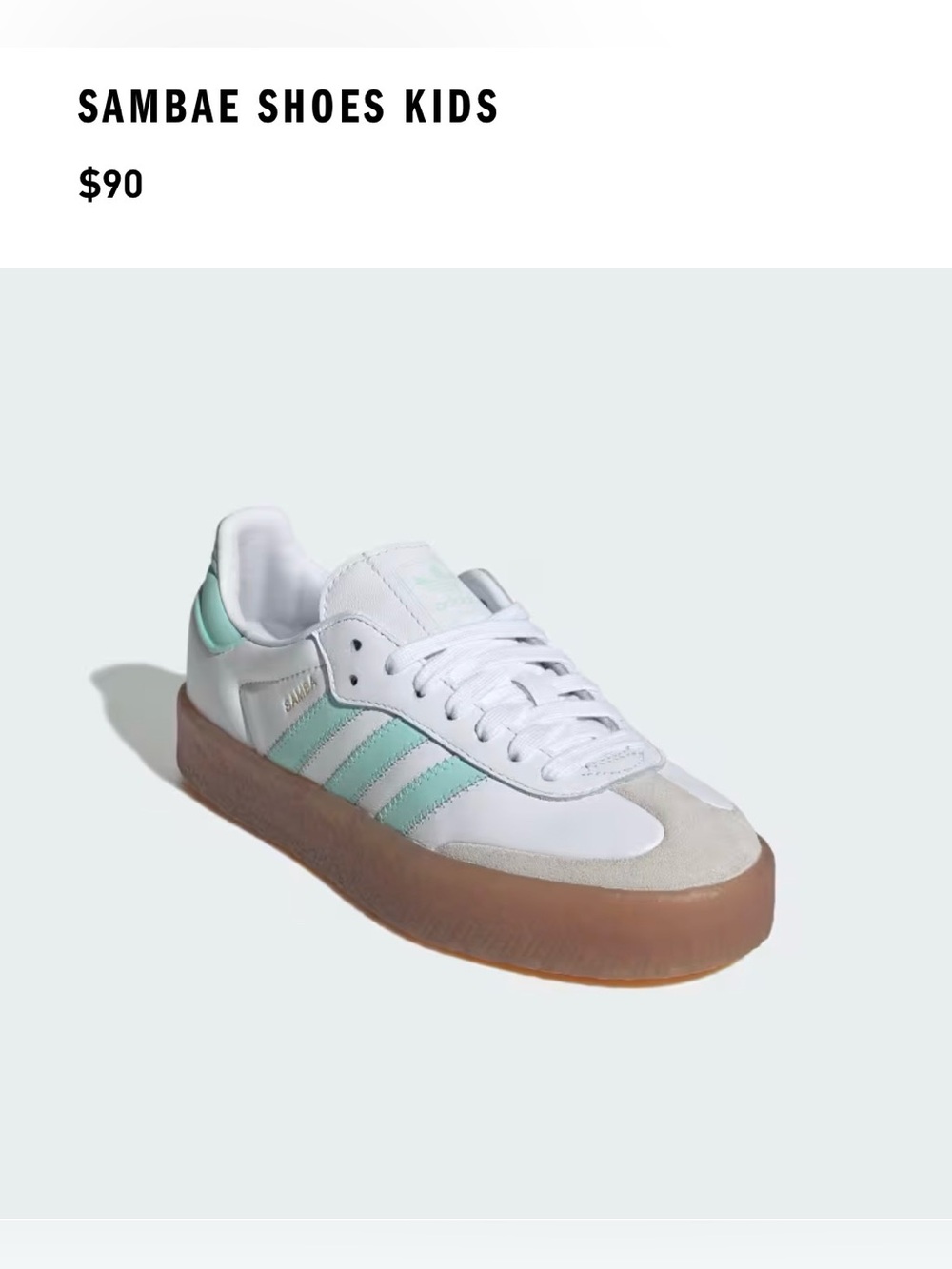 Adidas Originals Samba Sneakers White Mint with Gum Sole - Big Kids - Picture 2 of 7